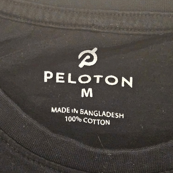 Peloton SZ M Black Short Sleeve T-Shirt White Spellout Boxy Crew Neck Cotton - Picture 2 of 7